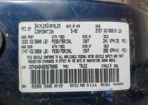 2002 Dodge Dakota Slt z USA, uszkodzony, nr VIN 1B7HG48N82S678086